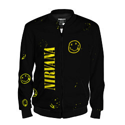Бомбер мужской Nirvana паттерн смайлы, цвет: 3D-черный