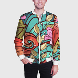 Бомбер мужской Цветочный принт - арт, цвет: 3D-белый — фото 2