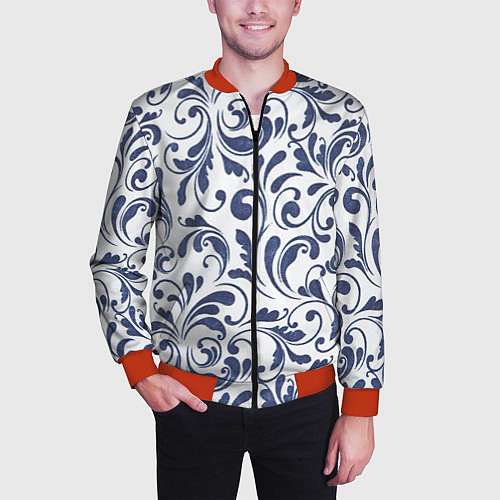 Мужской бомбер Гжелевый рисунок / 3D-Красный – фото 3