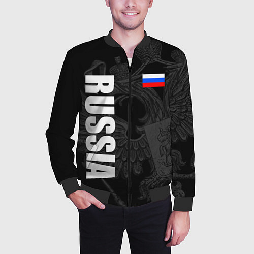 Мужской бомбер RUSSIA - BLACK EDITION / 3D-Черный – фото 3