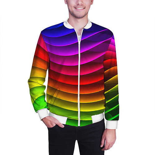 Мужской бомбер Color line neon pattern Abstraction Summer 2023 / 3D-Белый – фото 3