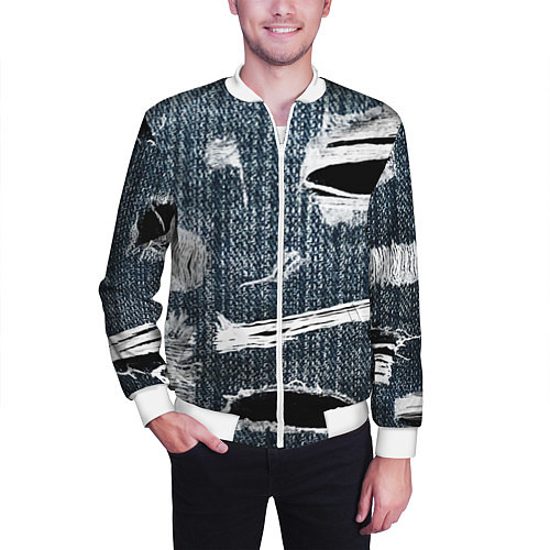 Мужской бомбер Джинсовое рваньё Fashion trend / 3D-Белый – фото 3