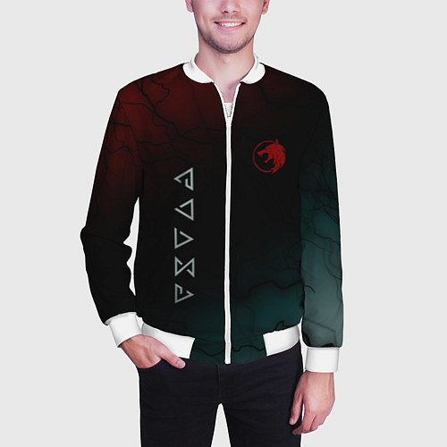 Мужской бомбер The witcher Волк Черные Молнии / 3D-Белый – фото 3