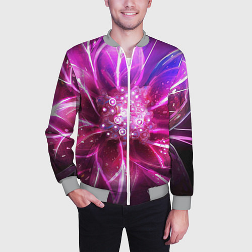 Мужской бомбер Неоновый Цветок Neon Flower / 3D-Меланж – фото 3