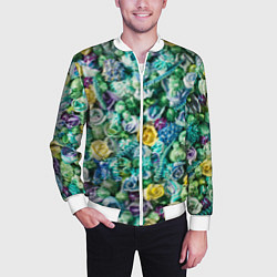 Бомбер мужской Акриловые Цветы - Паттерн, цвет: 3D-белый — фото 2