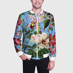 Бомбер мужской Цветы Сине-Цветочный Букет, цвет: 3D-белый — фото 2