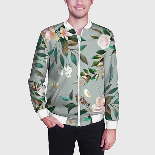 Мужской бомбер Цветы Цветочный Букет / 3D-Белый – фото 3