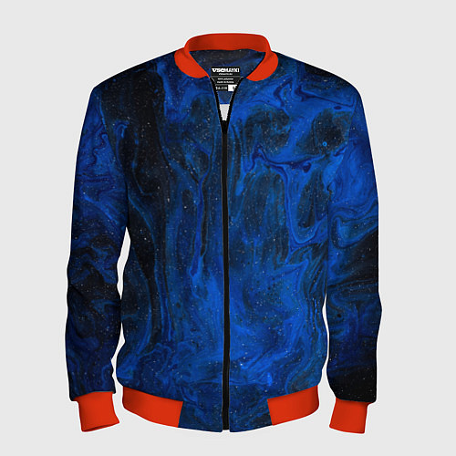 Мужской бомбер Синий абстрактный дым / 3D-Красный – фото 1