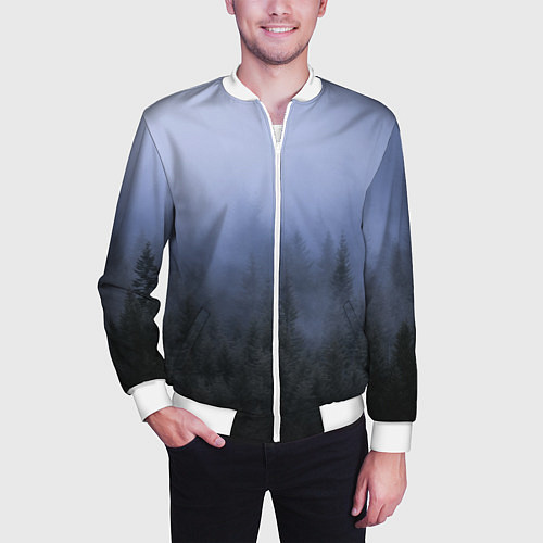 Мужской бомбер Лес в ночи / 3D-Белый – фото 3