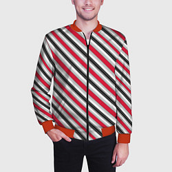Бомбер мужской Красно-серый полосатый узор, цвет: 3D-красный — фото 2
