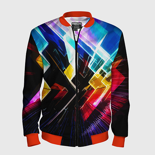 Мужской бомбер Неоновая молния Абстракция Neon Lightning Abstract / 3D-Красный – фото 1