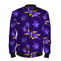 Бомбер мужской Цветы Фиолетовые Ирисы На Синем Фоне, цвет: 3D-черный