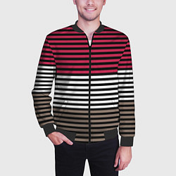 Бомбер мужской Красно-коричневый полосатый узор, цвет: 3D-черный — фото 2