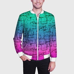 Бомбер мужской Абстрактный узор на розово-бирюзовом градиентном ф, цвет: 3D-белый — фото 2