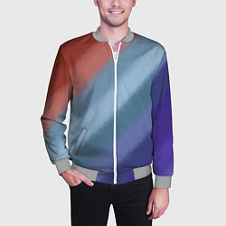 Бомбер мужской Полосатый коричнево-голубой паттерн, цвет: 3D-меланж — фото 2