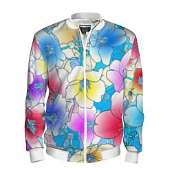 Бомбер мужской Летний цветочный паттерн Fashion trend 2025, цвет: 3D-белый