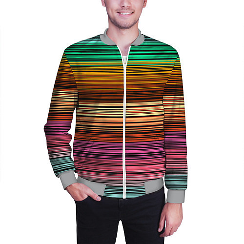 Мужской бомбер Multicolored thin stripes Разноцветные полосы / 3D-Меланж – фото 3