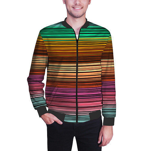 Мужской бомбер Multicolored thin stripes Разноцветные полосы / 3D-Черный – фото 3