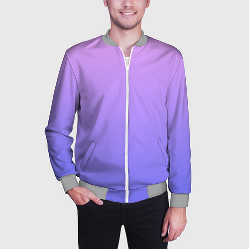Мужской бомбер PINK-PURPLE GRADIENT ГРАДИЕНТ РОЗОВО-ФИОЛЕТОВЫЙ / 3D-Меланж – фото 3