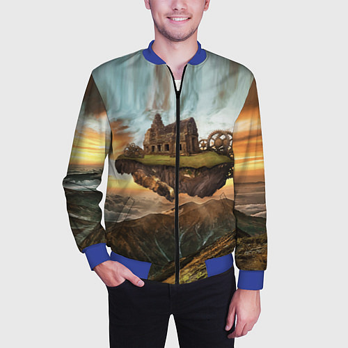 Мужской бомбер Горный пейзаж в стиле Стимпанк / 3D-Синий – фото 3