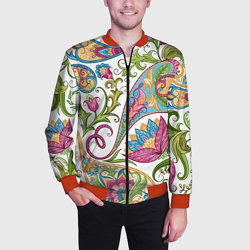 Мужской бомбер Fashionable floral Oriental pattern Summer 2025 / 3D-Красный – фото 3