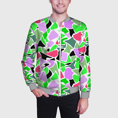 Мужской бомбер Abstract pattern green pink spots / 3D-Меланж – фото 3