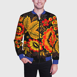 Бомбер мужской Хохломская Роспись Цветы На Тёмном Фоне, цвет: 3D-синий — фото 2