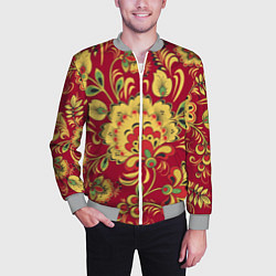 Бомбер мужской Хохломская Роспись Цветы На красном Фоне, цвет: 3D-меланж — фото 2