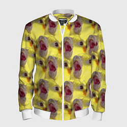 Бомбер мужской Попугай Корелла Орёт Мем, цвет: 3D-белый