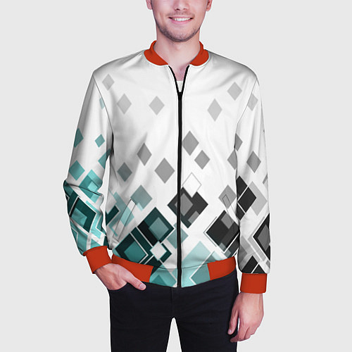 Мужской бомбер Geometric pattern Геометрический узор ромбы / 3D-Красный – фото 3