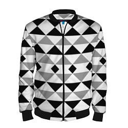 Бомбер мужской Черно-белый геометрический узор треугольники, цвет: 3D-черный