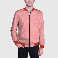 Бомбер мужской Бежевые листья монстеры на розовом, цвет: 3D-красный — фото 2
