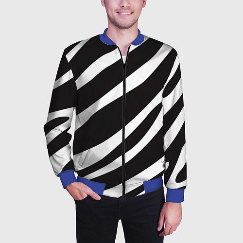 Мужской бомбер Анималистичный рисунок зебра / 3D-Синий – фото 3