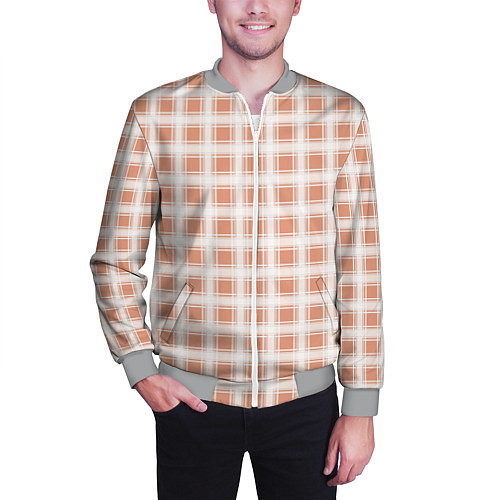 Мужской бомбер Light beige plaid fashionable checkered pattern / 3D-Меланж – фото 3