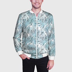 Бомбер мужской Голубые листья пальмы на белом, цвет: 3D-белый — фото 2