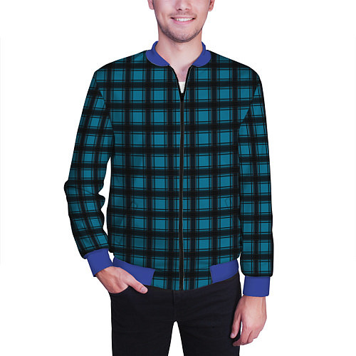 Мужской бомбер Black and blue plaid / 3D-Синий – фото 3