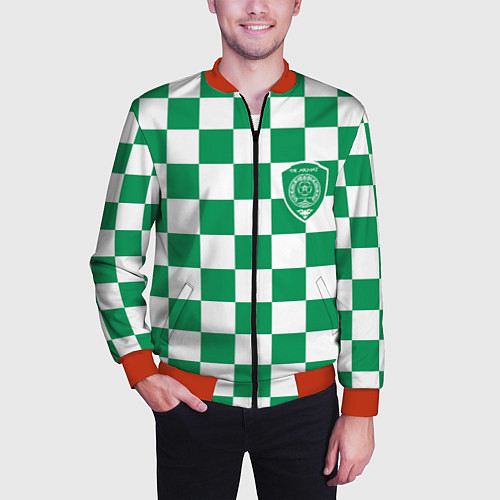 Мужской бомбер ФК Ахмат на фоне бело зеленой формы в квадрат / 3D-Красный – фото 3