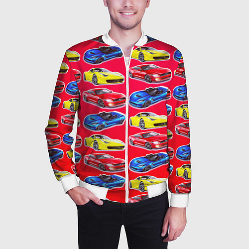 Мужской бомбер Спортивные машины / 3D-Белый – фото 3