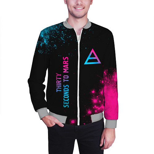 Мужской бомбер Thirty Seconds to Mars Neon Gradient / 3D-Меланж – фото 3