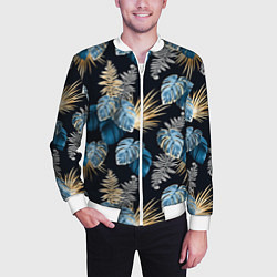 Бомбер мужской Свет неоновых листьев, цвет: 3D-белый — фото 2