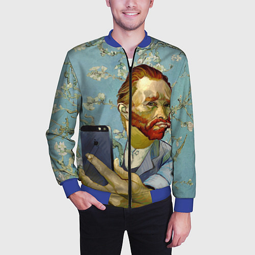 Мужской бомбер Ван Гог Селфи - Арт Портрет / 3D-Синий – фото 3