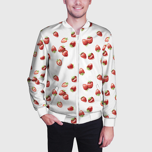 Мужской бомбер Клубничка, паттерн / 3D-Белый – фото 3