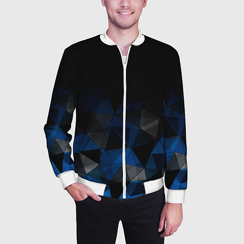 Мужской бомбер Черно-синий геометрический / 3D-Белый – фото 3