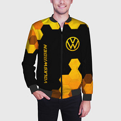 Бомбер мужской Volkswagen - gold gradient: символ и надпись верти, цвет: 3D-черный — фото 2