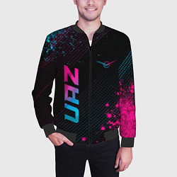 Бомбер мужской UAZ - neon gradient: символ и надпись вертикально, цвет: 3D-черный — фото 2