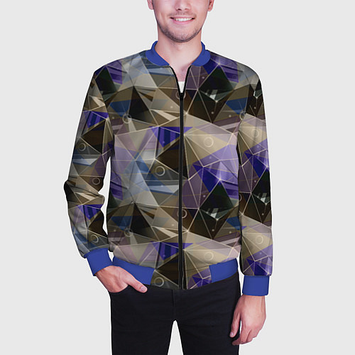Мужской бомбер Полигональный абстрактный: бежевый, коричневый, си / 3D-Синий – фото 3