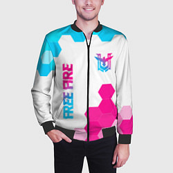 Бомбер мужской Free Fire neon gradient style: символ и надпись ве, цвет: 3D-черный — фото 2
