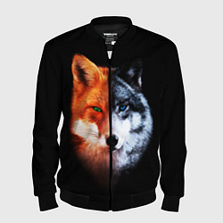 Бомбер мужской Волк и Лисица, цвет: 3D-черный