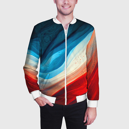 Мужской бомбер Неоновые яркие волны / 3D-Белый – фото 3