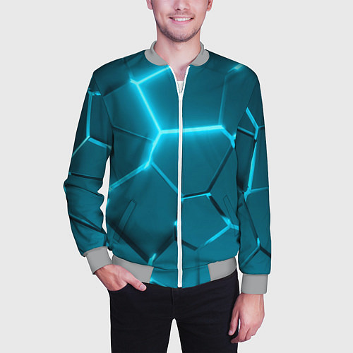 Мужской бомбер Ледяные неоновые геометрические плиты / 3D-Меланж – фото 3